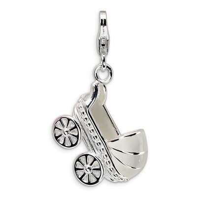 3-D Enameled Baby Carriage Charm Sterling Silver QCC173 by Amore La Vita, MPN: QCC173, 883957331300
