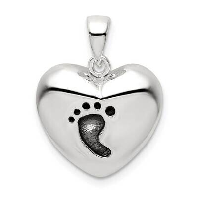 Heart Baby Foot Pendant Sterling Silver Antiqued QC9511, MPN: QC9511, 886774100029