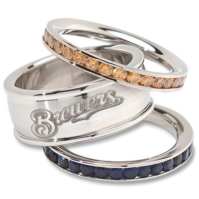 Milwaukee Brewers Team Logo Ring Set Size 7 Crystal Stacked BRE035CR-SZ7