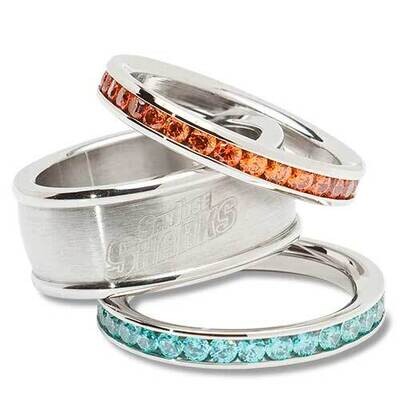 SAN JOSE SHARKS TEAM LOGO CRYSTAL STACKED RING SET SZ 6 SHA035CR-SZ6