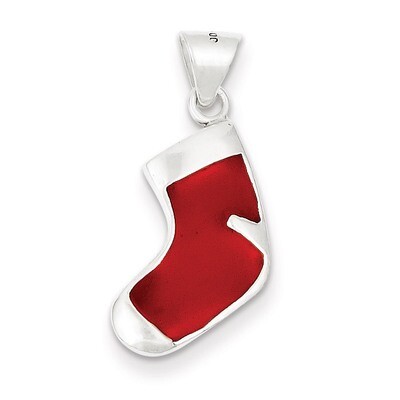 Christmas Stocking Charm Sterling Silver Enameled QC6873, MPN: QC6873, 883957569352