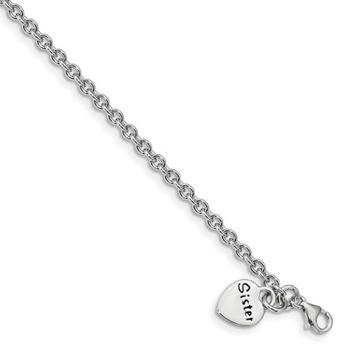 Antiqued Sister Heart Dangle Bracelet 7 Inch Sterling Silver Rhodium-plated QG4264-7, MPN: QG4264-7…