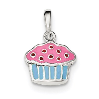Enamel Cupcake Child Pendant Sterling Silver Polished QC8784, MPN: QC8784, 191101359835
