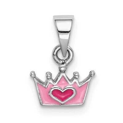 Childs Enameled Pink Crown Pendant Sterling Silver Rhodium-plated QC9664, MPN: QC9664, 883957181790