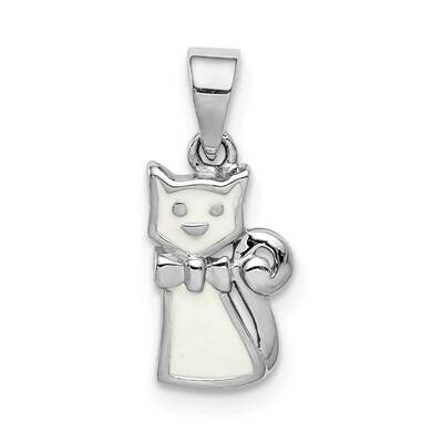 Childs Enameled White Cat Pendant Sterling Silver Rhodium-plated QC9671, MPN: QC9671, 883957942544