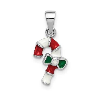 Childs Enameled Candy Cane Pendant Sterling Silver Rhodium-plated QC9672, MPN: QC9672, 883957181806
