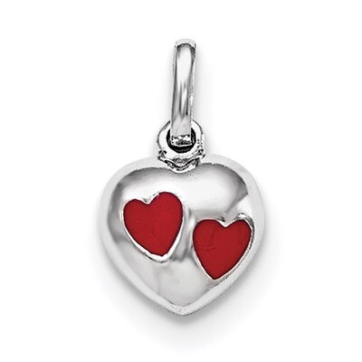 Child&#39;S Red Enameled Heart Pendant Sterling Silver Rhodium-plated QP4040, MPN: QP4040,