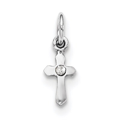 Child&#39;S Preciosca Crystal Apr Cross Pendant Sterling Silver Rhodium-plated QP4033APR, MPN: QP4033AP…