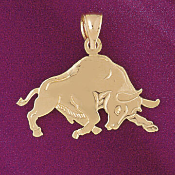 Dazzlers Jewelry Fighting Bull Pendant Necklace Charm Bracelet in Yellow, White or Rose Gold 5250, …