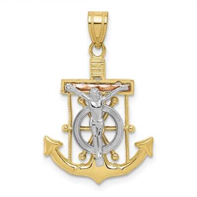 Tri-Color Diamond-Cut with Textured Mariner&#39;s Cross Pendant 10k Gold 10C3930, MPN: 10C3930,