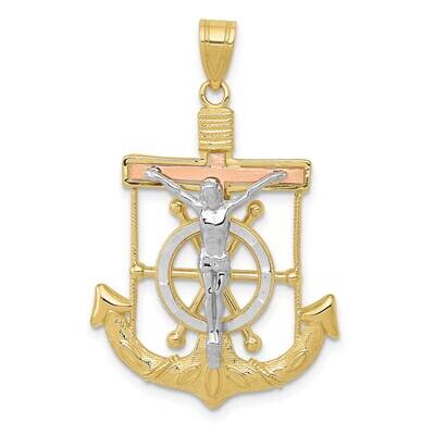Tri-Color Diamond-Cut with Textured Mariner&#39;s Cross Pendant 10k Gold 10C3931, MPN: 10C3931,