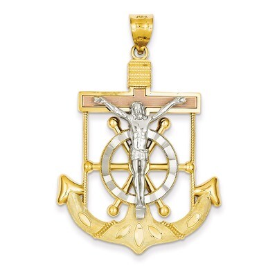 Diamond-cut with Textured Mariner&#39;s Cross Pendant 14k Tri-Color Gold C3933, MPN: C3933, 191101178818