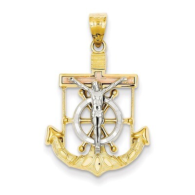 Diamond-cut with Textured Mariner&#39;s Cross Pendant 14k Tri-Color Gold C3930, MPN: C3930, 191101095344