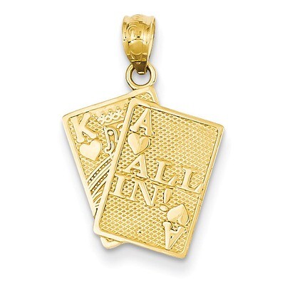 Ace of Hearts &amp; King of Hearts All In! Cards Pendant 14k Gold C3046, MPN: C3046, 191101095085