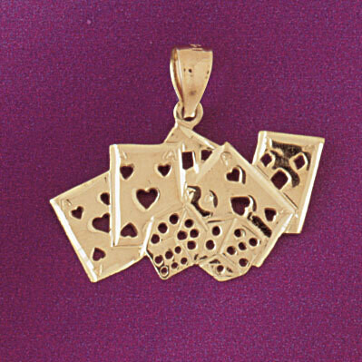Dazzlers Jewelry Casino Cards And Dice Pendant Necklace Charm Bracelet in Yellow, White or Rose Gol…
