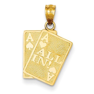 Ace of Hearts &amp; Ace of Spade All In! Cards Pendant 14k Gold C3045, MPN: C3045, 886774617794