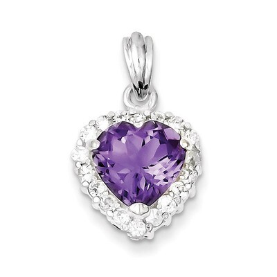 Amethyst &amp; Diamond Pendant Sterling Silver QC2178, MPN: QC2178, 815479012290
