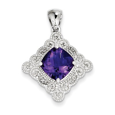 Amethyst and Diamond Pendant Sterling Silver QP2929AM, MPN: QP2929AM, 883957401522