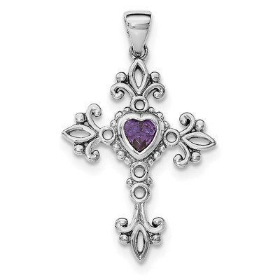 Amethyst Cross Pendant Sterling Silver Rhodium-plated QP4544AM, MPN: QP4544AM,