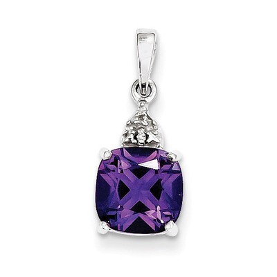 Amethyst &amp; Diamond Pendant Sterling Silver Rhodium QDX393, MPN: QDX393, 883957459479