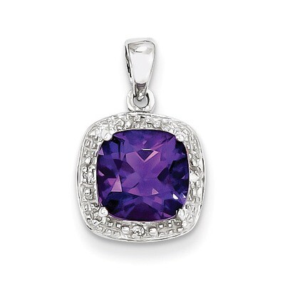 Amethyst &amp; Diamond Pendant Sterling Silver Rhodium QDX377, MPN: QDX377, 883957547114
