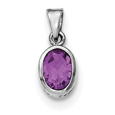 Amethyst Oval Pendant Sterling Silver Rhodium-plated Polished QP4553AM, MPN: QP4553AM,