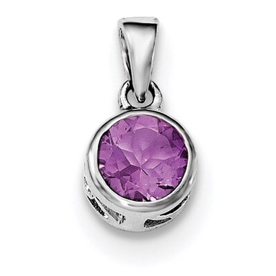 Amethyst Round Pendant Sterling Silver Rhodium-plated Polished QP4552AM, MPN: QP4552AM,