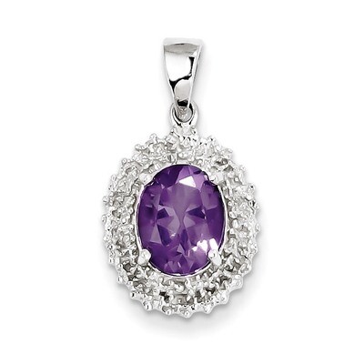 Amethyst &amp; Diamond Pendant Sterling Silver Rhodium QDX428, MPN: QDX428, 883957459523