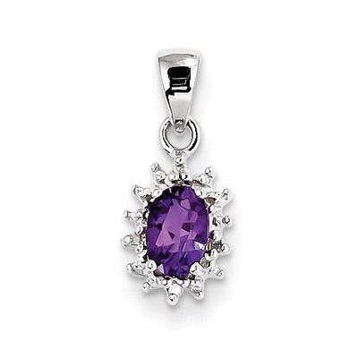 Amethyst &amp; Diamond Pendant Sterling Silver Rhodium QDX429, MPN: QDX429, 883957459530