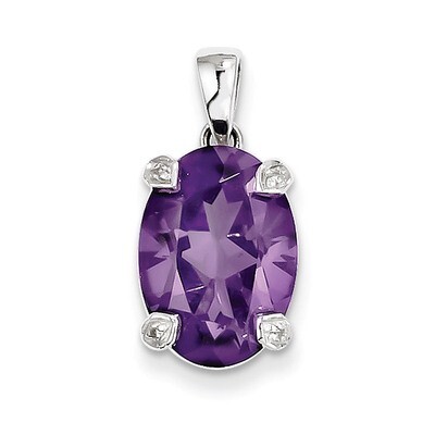 Amethyst &amp; Diamond Pendant Sterling Silver Rhodium QDX401, MPN: QDX401, 883957355320