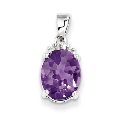 Amethyst &amp; Diamond Pendant Sterling Silver Rhodium QDX378, MPN: QDX378, 883957496122