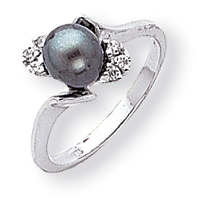 6mm Black Cultured Pearl Diamond ring 14k White Gold Y2015BP/AA, MPN: Y2015BP/AA, 886774134987