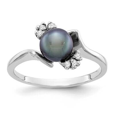 6mm Black Freshwater Cultured Pearl Diamond Ring 14k White Gold Y2015BP_AA, MPN: Y2015BP_AA, 886774…