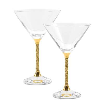 Set Of 2 Martini Glasses with 24K Gold Flake Stems with Gift Bag JCG112, MPN: JCG112,