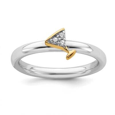 Martini Glass Dia. Ring Sterling Silver &amp; Gold-plated QSK2167, MPN: QSK2167, 191101213373