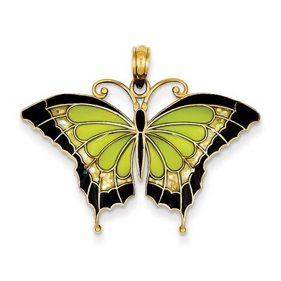 Green Stained Glass Wings Butterfly Pendant with Acrylic 14k Gold K4231, MPN: K4231, 637218145133