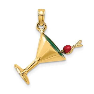 Green Enamel Martini with Cherry Charm 14k Gold 3-D K6644, MPN: K6644, 637218111695