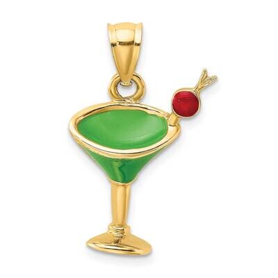Green Enameled Martini with Cherry Charm 14k Gold 2-D K6789, MPN: K6789, 637218122264