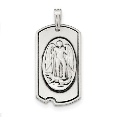 Dog Tag Saint Michael Pendant Sterling Silver Antiqued QC8382, MPN: QC8382, 191101457395