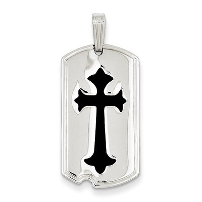 Black Epoxy Cross Dog Tag Pendant Sterling Silver Polished QC7379, MPN: QC7379, 883957354859