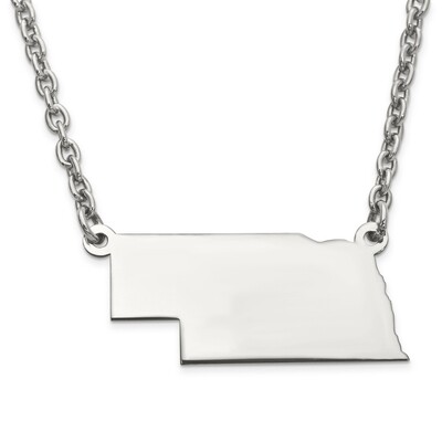 Nebraska State Pendant Necklace with Chain 14k White Gold Engravable XNA706W-NE, MPN: XNA706W-NE, 8…