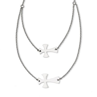 Sideways Cross Layered Necklace Stainless Steel Double SRN1185, MPN: SRN1185, 883957030753