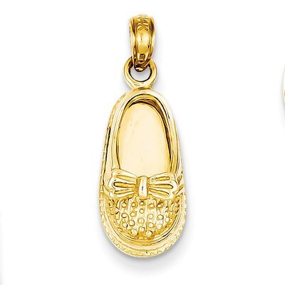 3-D Baby Shoe with Bow Pendant 14k Gold C4008, MPN: C4008, 637218093076