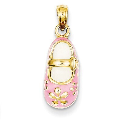 Pink Enameled Baby Shoe Pendant 14k Gold YC807, MPN: YC807, 637218127535