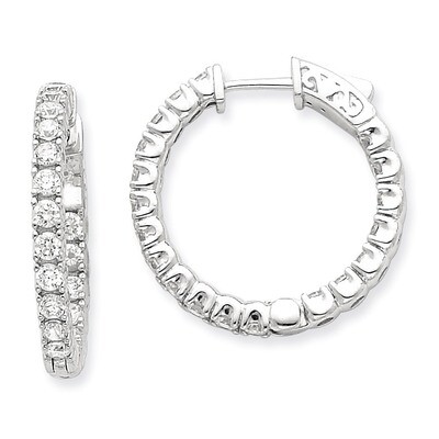 Diamond Round Hoop with Safety Clasp Earrings 14k White Gold XE2014WAA, MPN: XE2014WAA, 191101381324