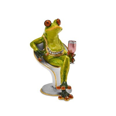 Vino Frog Trinket Box Enamel on Pewter by Jere, MPN: BJ2014, 191101594588