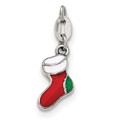 Enamel Christmas Stocking Charm Sterling Silver Polished QC8614, MPN: QC8614, 191101471537