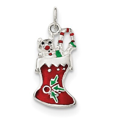 Enamel Christmas Stocking Pendant Sterling Silver Polished QC8615, MPN: QC8615, 191101471087