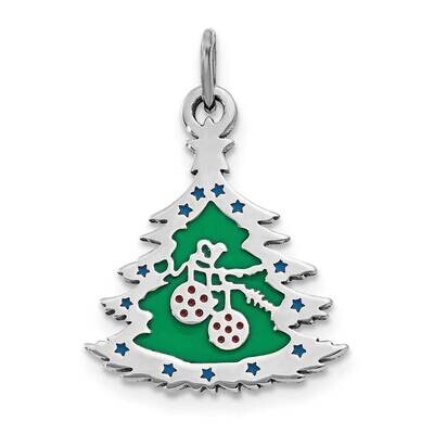 Polished Green Enameled Christmas Tree Pendant Sterling Silver QC9352, MPN: QC9352, 886774040028