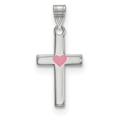Pink Enameled Heart Cross Charm Sterling Silver QXR270, MPN: QXR270, 886774036847